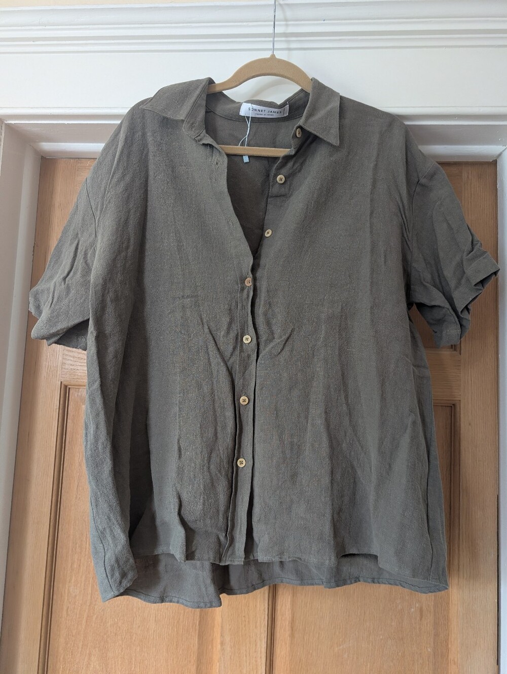 Sonnet James Women's Size L Oversized Linen Short Sleeve Button Down